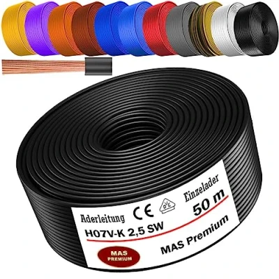 Afbeelding van Aderleiding H07 V K 2,5 mm² zwart enkele ader flexibel van 5 tot 100m (50m)