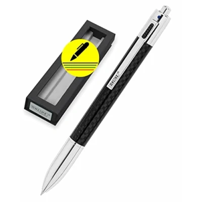 Afbeelding van ONLINE 4 kleuren carbon balpen multifunctionele pen middelgrote navullingen blauw, rood, groen, zwart hervulbare stijlvolle zwarte met geschenkdoos