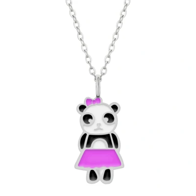 Afbeelding van Zilveren ketting meisjes met hanger, panda roze rokje en strikje