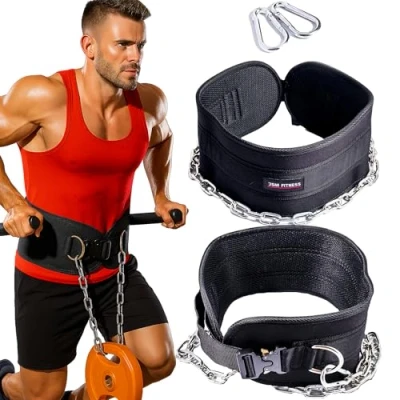 Afbeelding van JSM FITNESS® dip riem Premium, gewichthefriem met gesp, duurzame ketting en karabijnhaak, halterriem voor bodybuilding calisthenics extra belasting, pull ups dips