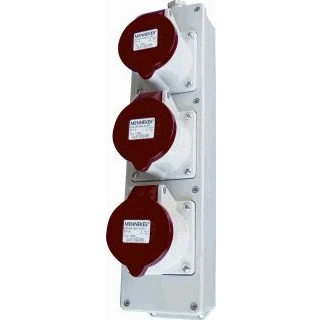 Afbeelding van Industriële multiverdeeldoos 3 voudig, 32A 400V, 4 polig (IP44)