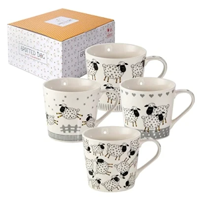 Afbeelding van SPOTTED DOG GIFT COMPANY Schaap Koffiemokken Set van 4, Schattige Keramische Mokken Koffiekopjes Theekopjes, Cadeau voor Schapenliefhebbers, 380ml / 13oz