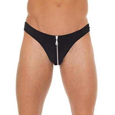 Afbeelding van Amorabe by Rimba Erotische String Zwarte Heren Slip Met Ritsje Aan Voorkant Mannen Tanga One Size