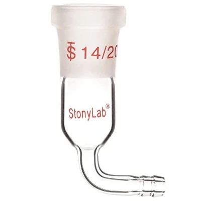 Afbeelding van stonylab Glas 90 Graden Vacuüm/Inert Gas Adapter, Borosilicaatglas Gebogen Inlaatadapter met 14/20 Buitenste Gewricht en Slang voor Laboratorium Lab Levering