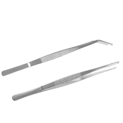 Afbeelding van Gebogen pincet stompe 25 cm roestvrij staal professionele antislip lange rechte en schuine set voor waterdieren of koralen knutselen koken repareren, 2 stuks