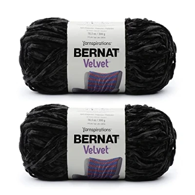 Afbeelding van Bernat Velvet garen Set van 2 300 g, Polyester # 5 volumineus, 288 m, voor Breien/haken, zwart (Blackbird)