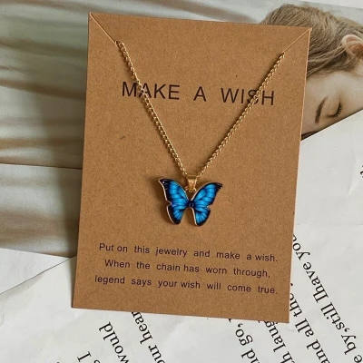 Afbeelding van WiseGoods Luxe Dames Ketting Vlinder Kettingen Sieraad Valentijn Sieraden Cadeau Valentijnsdag Collier Goud / Blauw