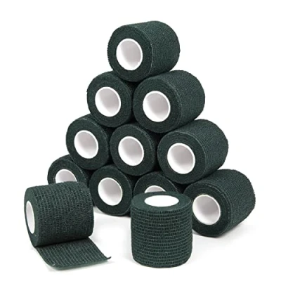 Afbeelding van Adhesive Bandage, zelfklevend, 5 cm x 4,5 m, 12 rollen fixeerband, cohersieve bandage voor eerste hulp, dierenarts, wikkelband, sport, elastische band pols, voeten (donkergroen)
