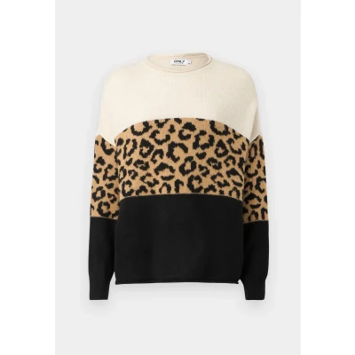 Afbeelding van ONLY Onljade O NECK Trui, Dames, Maat: XS, Moonbeam/black/toasted coconut