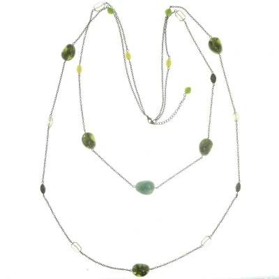 Afbeelding van Behave Lange ketting goud kleur met kralen groen 94 cm