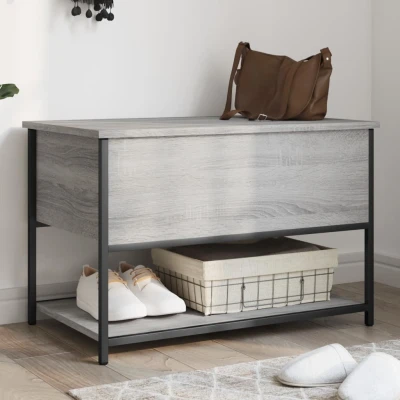 Afbeelding van Opbergbankje 70x42,5x47 cm bewerkt hout grijs sonoma eikenkleur
