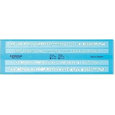 Afbeelding van STAEDTLER Tekstsjabloon Mars, letterhoogte 3,5 mm en 5 mm, geschikt voor pigment liner, fineliner, vulpotloden Lumocolor S, blauw transparant, 572