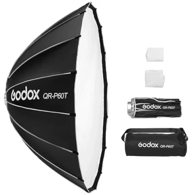 Afbeelding van Godox QR P60T Softbox, 60 cm, parabolische diepte, snelsluiting, opvouwbare softbox met standaard bowens houder en diffusers voor flitsers, Speedlite continu licht, fotografie, portret
