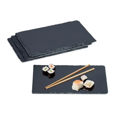 Afbeelding van Relaxdays leisteen serveerplank 26 x 16 cm set van 4 kaasplank hapjesplank sushi