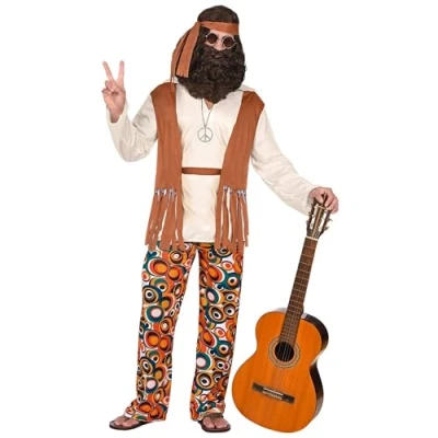 Afbeelding van Widmann Hippie Kostuum Imagine All The Hippies Lenny Man Blauw, Bruin, Wit / Beige XXL Carnavalskleding Verkleedkleding