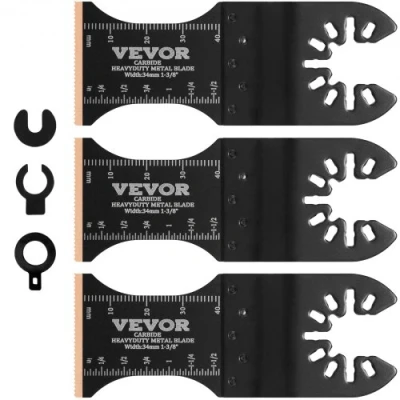Afbeelding van VEVOR 3x zaagblad multifunctioneel gereedschap 3,4x9 cm oscillerend gemaakt van titaniumcarbide staal snelwisselinterface compatibel met 95% de oscillerende gereedschappen die op markt verkrijgbaar zijn