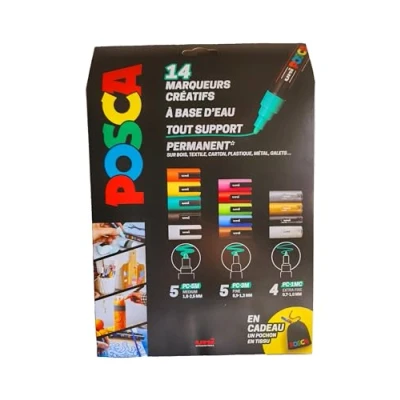 Afbeelding van POSCA Uni Mitsubishi Pencil Maxi Pack met meerdere punten 14 Markers op waterbasis Alle ondergronden Verschillende kleuren en Gratis tas