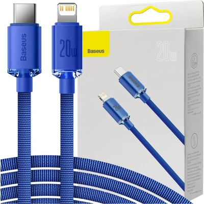 Afbeelding van Baseus Crystal Series USB C naar Apple Lightning Kabel 20W 2M Blauw