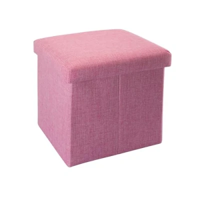 Afbeelding van Intirilife opvouwbare kruk zitzak stoel 30 x cm in kersenroze opbergdoos kubus linnenlook met deksel