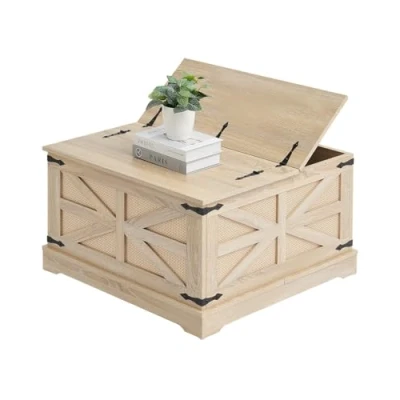 Afbeelding van VEVOR Rotan salontafel tuintafel 80cm rechthoekig moderne houtkleur