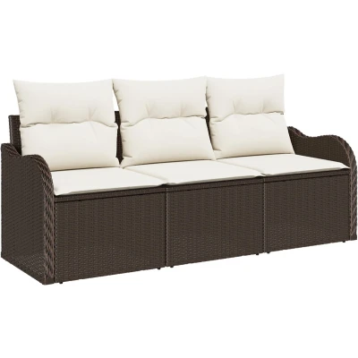 Afbeelding van vidaXL 3 delige Tuin Sofa Set met Kussens Bruin Poly Rattan