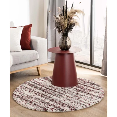 Afbeelding van Rond Hoogpolig Tapijt/Vloerkleed Strepen Artisan Grijs/rood 120 Cm