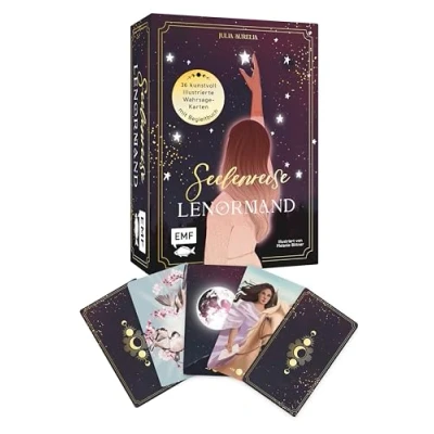 Afbeelding van Lenormand Kartenset: Seelenreise Lenormand: 36 kunstvoll illustrierte Wahrsage Karten mit Goldrand und Begleitbuch Edle Box Magnetverschluss