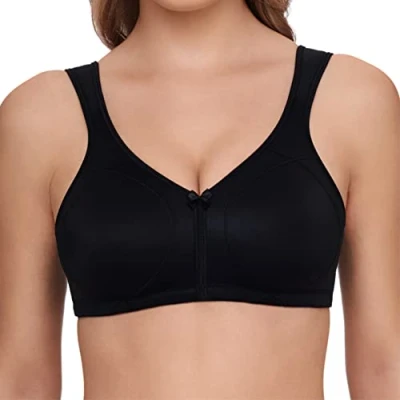 Afbeelding van SUSA beha zonder beugel, damesbeha met dubbele, gevormde cups en extra vorm geven steunkleppen, beugelloze brede bandjes, zwart (004), 90C