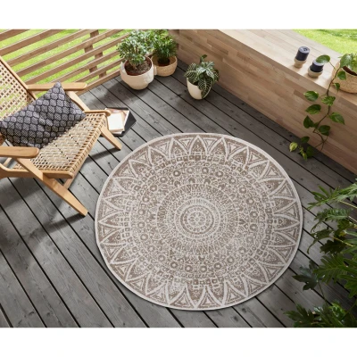Afbeelding van Rond Binnen &amp; Buiten Vloerkleed Lilja Lichtbruin/crème 200 Cm