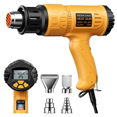 Afbeelding van SEEKONE Professioneel Heteluchtpistool 2000W 50℃ 600℃ met Groot Digitaal LCD Scherm Industriële Heteluchtpistoolset Variabele Temperatuurregeling, Inschakelgeheugen, ℃ ℉ Conversie