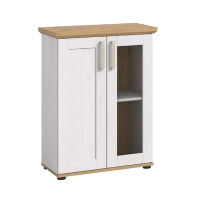 Afbeelding van Verona vitrinekast wand of vloer 1 deur glasdeur wit, eik decor.