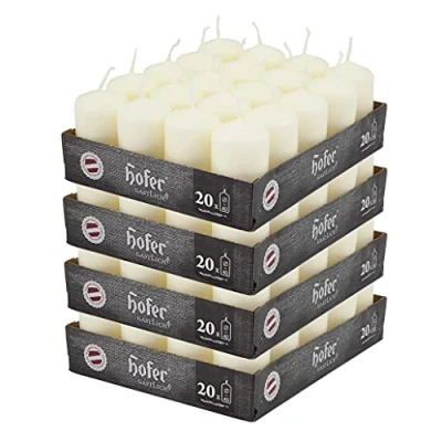Afbeelding van Hofer Stompkaarsen, waskaarsen, 4 x 7 cm, kleur ivoor, lange brandduur: uur, ongeparfumeerd, druppelvrij, 80 stuks