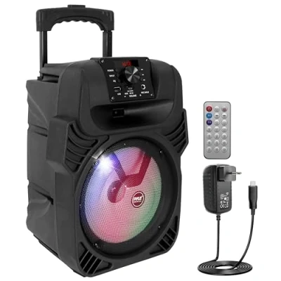Afbeelding van Pyle 400W Portable Bluetooth PA Loudspeaker 8 4 Ohm Subwoofer System with USB/MP3/FM Radio/ ¼ Mic Inputs, Multi Color LED Lights, Built in Rechargeable Battery w/Remote Control PPHP844B
