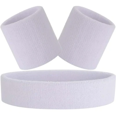 Afbeelding van Hatstar 3 delige set zweetbanden, zweetbanden voor pols en hoofd, hoofdband dames heren, wit