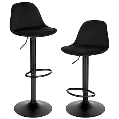 Afbeelding van EUGAD barkruk set van 2, in hoogte verstelbare barkruk, draaikruk, ergonomische stoel, bistrokruk, gestoffeerde kruk met fluwelen bekleding, rugleuning, voetsteun, metaal, zwart, 1050BY 2