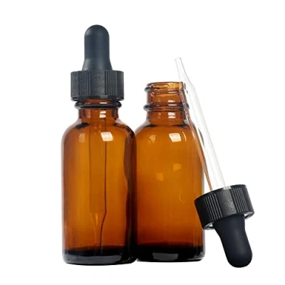 Afbeelding van Magic Season Boston ronde glazen flessen (amber/30 ml met druppelaars/2 stuks)