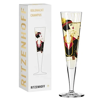 Afbeelding van RITZENHOFF 1071027 champagneglas 200 ml Serie Goldnacht Nr. 27 elegant designstuk met echt goud Made in Germany