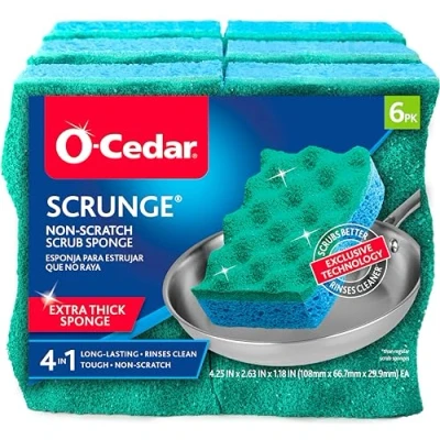 Afbeelding van O Cedar Scrunge Multi Use (Pack van 6) Niet kras, geurbestendige universele schrobbspons reinigt veilig alle harde oppervlakken in keuken en badkamer, 6 stuks 1), blauw