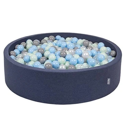 Afbeelding van KiddyMoon Zachte ronde ballenbak van 120 x 30 cm / 300 ballen ∅ 7 voor kinderen, schuimballenbad baby speelballen gemaakt in de EU, donkerblauw: parelkleurig grijs