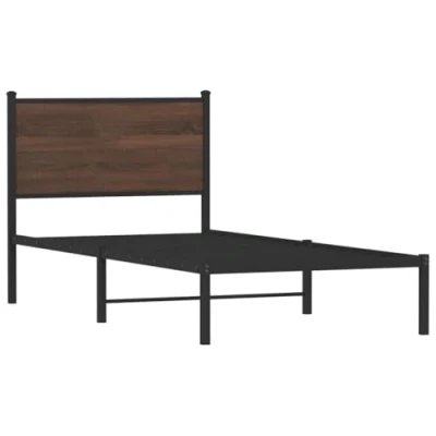 Afbeelding van Bedframe met hoofdbord metaal bruin eikenkleurig 80x200 cm