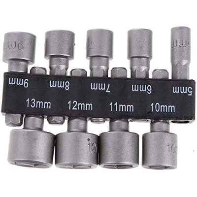 Afbeelding van POFET 9 stks/set 5mm 13mm 1/4 &quot;DIY Hex Schacht Socket Mouw Nozzles Moer Driver Bit Set Boor Adapter voor Houtbewerking Power Tool