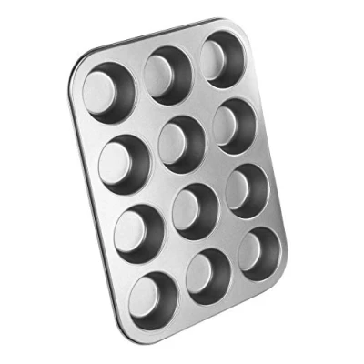 Afbeelding van Muffinpan met anti aanbaklaag, pan 12 openingen, ideaal voor muffins en cupcakes, grijs, 1E1286