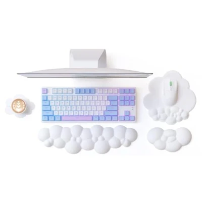 Afbeelding van Attack Shark Cloud Polssteun Set met Onderzetter, Muismat Antislip Basis, Ergonomisch Ontwerp, Toetsenbord Polssteun, Bureaublad Accessoire voor Gaming, Kantoor, Thuis Wit