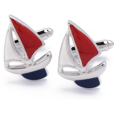 Afbeelding van Manchetknopen Zeilboot in Kleuren Rood Wit Blauw