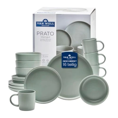 Afbeelding van van Well Combi Servies set, service Prato ronde vorm, groen, vaatwasmachine en magnetronbestendig (set, 16 delig)