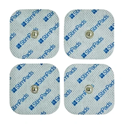 Afbeelding van StimPads 4 elektroden pads 50 x mm met 3,5 drukknop herbruikbare en duurzame kleefelektroden voor TENS EMS apparaten goede hechting geleidbaarheid gecertificeerd medisch hulpmiddel