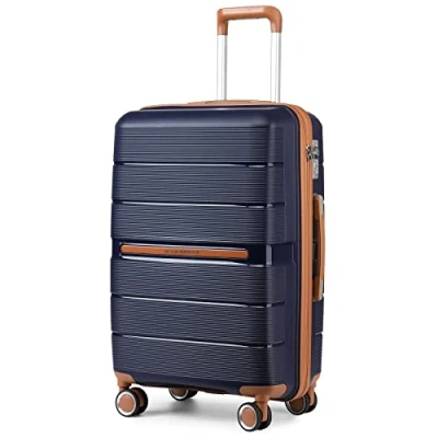 Afbeelding van British Traveller 24inch Handbagage koffer PP Bagage Lichtgewicht Reiskoffer met TSA slot Cabine 4 Wielen, (66x44x28.5cm, Blauw)