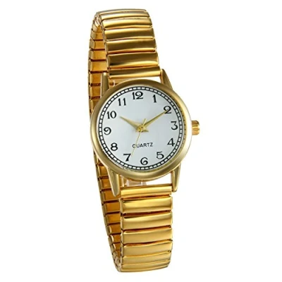 Afbeelding van JewelryWe Ultradun Easy Reader horloge voor dames met elastische band, gouden/zilveren horloge, Women Watch