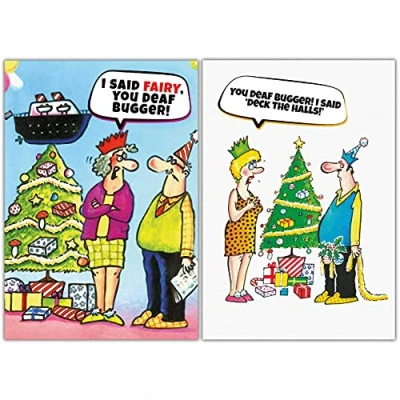 Afbeelding van kerstkaarten Multi pack, 10 grappige pack kerstkaarten, 2 verschillende ontwerpen, pak van pakket, onbeleefde