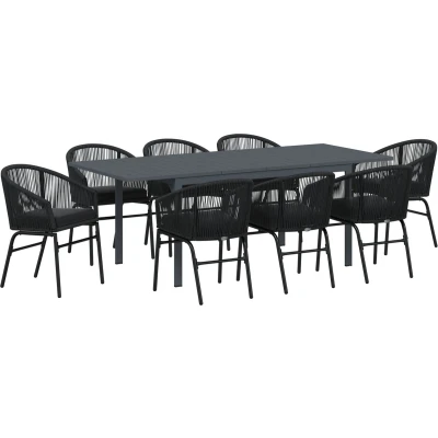 Afbeelding van vidaXL Tuin Eettafel Set 9 pcs Zwart Large Metaal &amp; Kunststof